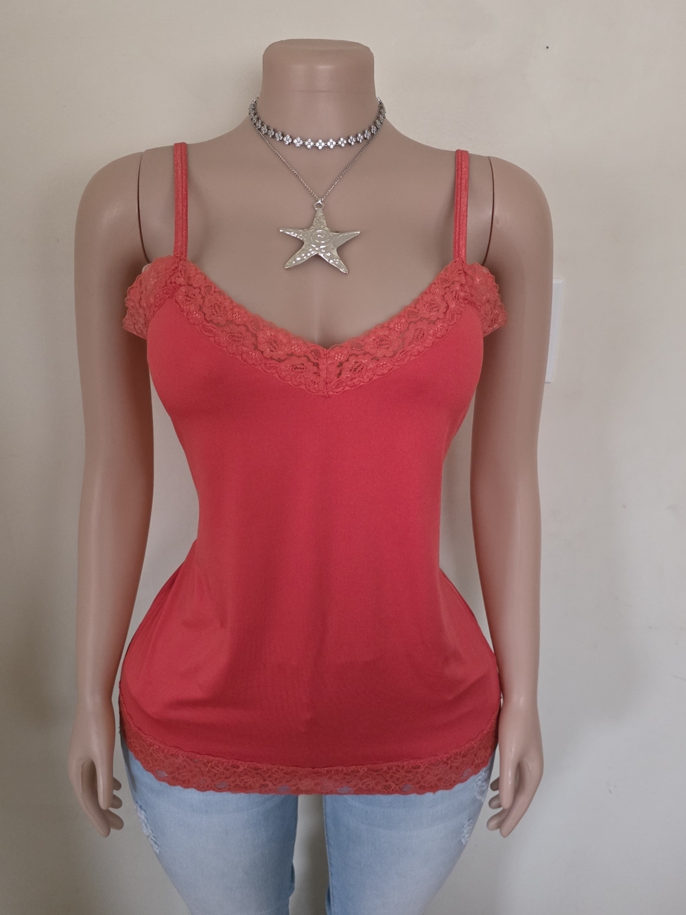 Fashion Bug Red Lace Trim Cami Tank Top